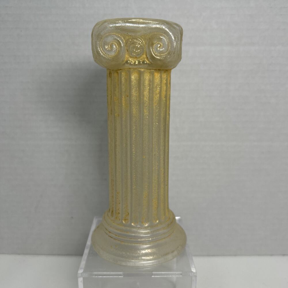 Vtg Gold Frosted Clear Glass Ionic Neo-Classical Greek Roman Column Candlestick